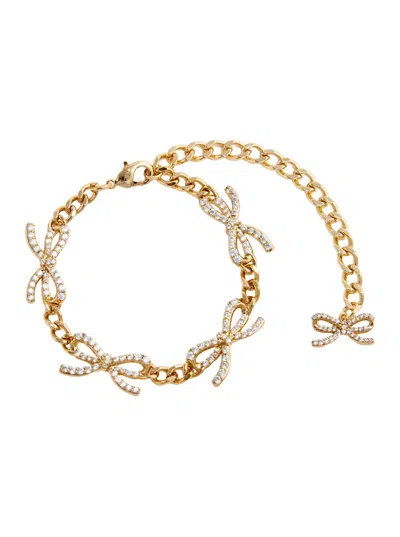 Self-portrait Gold Crystal Bow Bracelet In Silver