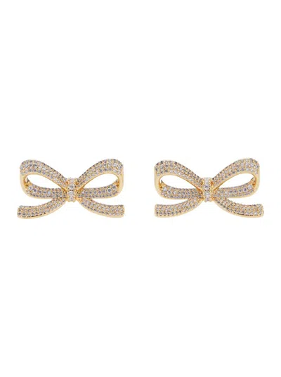 Self-portrait Gold Crystal Bow Earrings In Gray