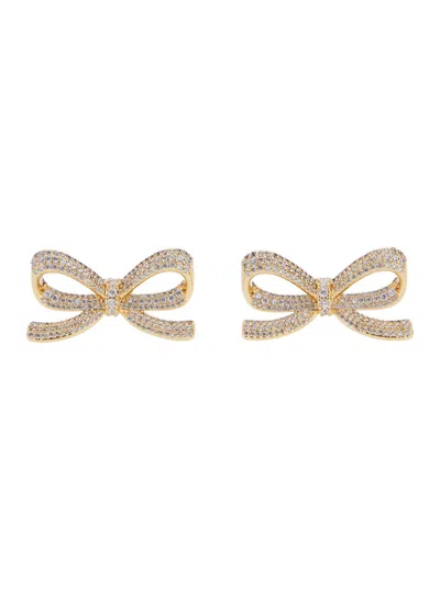 Self-portrait Gold Crystal Bow Earrings In Silver