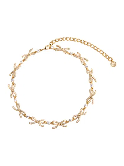 Self-portrait Gold Crystal Bows Necklace In Silver