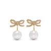 Self-portrait Crystal And Faux Pearl Bow Jacket Earrings In Gold