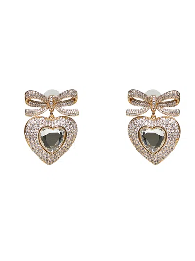Self-portrait Gold Gold Bow Crystal Heart Earrings