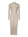 Self-portrait Golden Ribbed Long Dress With Structured Shoulders In Gold