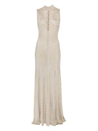 Self-portrait Gold Lurex Knit Maxi Dress Clothing In Neutral