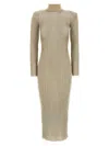 Self-portrait Ribbed Lurex Knit Turtleneck Maxi Dress In Golden