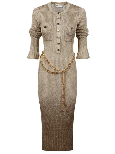 Self-portrait Gold Lurex Ribbed Knit Midi Dress In Brown