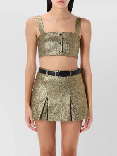 SELF-PORTRAIT GOLD METALLIC BANDEAU TOP WITH PLEATED SKIRT