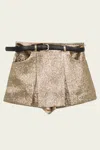 Self-portrait High-waisted Gold Jacquard Skort With Removable Belt