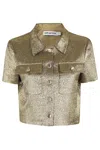 Self-portrait Cropped Gold Metallic Jacquard Top In Gold