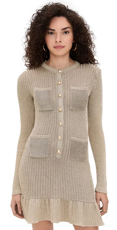 Self-portrait Gold Metallic Knit Mini Dress Yellow