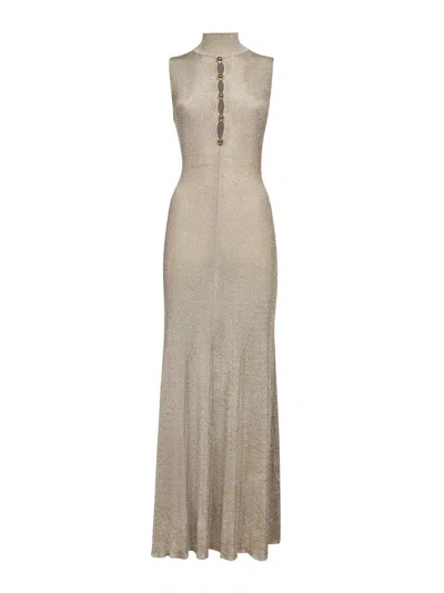 Self-portrait Gold Ribbed Lurex Knit Long Dress