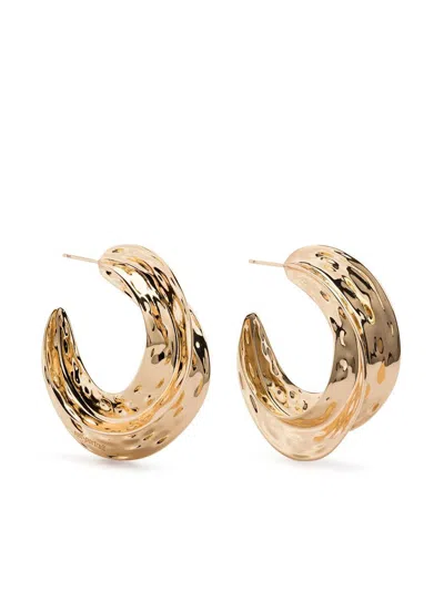 Self-portrait Gold Sculpted Hoop Earrings Accessories In Grey
