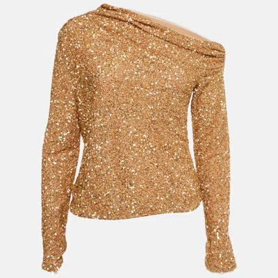 Pre-owned Self-portrait Gold Sequin Asymmetric Top M