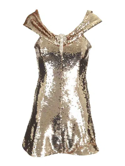 Self-portrait Gold Sequin Off Shoulder Mini Dress In Silver