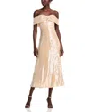 Self-portrait Gold Sequin Off-the-shoulder Dress In Gold