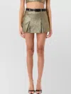 Self-portrait High-waisted Gold Jacquard Skort With Removable Belt