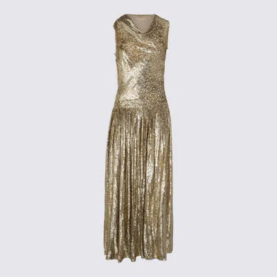 SELF-PORTRAIT SELF-PORTRAIT GOLD TONE COTTON MIDI DRESS