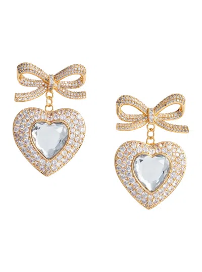 Self-portrait Golden Bow Crystal Heart Earrings