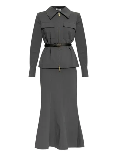 SELF-PORTRAIT SELF-PORTRAIT GRAY TWILL MIDI DRESS