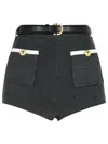 Self-portrait Ribbed Stretch Viscose Blend Shorts With Contrast Trim In Black