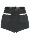 Self-portrait Ribbed Stretch Viscose Blend Shorts With Contrast Trim In Black