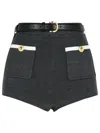 Self-portrait Grey Belted Shorts With Two Front Patch Pockets