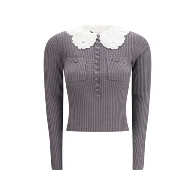 Self-portrait Gray Viscose Top