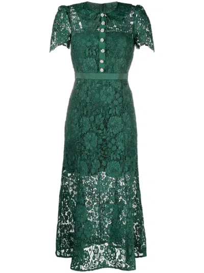 SELF-PORTRAIT SELF-PORTRAIT GREEN CORD LACE MIDI DRESS