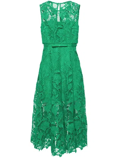Self-portrait Green Lace Sleeveless Midi Dress
