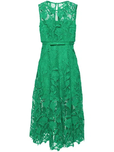 SELF-PORTRAIT GREEN LACE SLEEVELESS MIDI DRESS,PF24.011MA