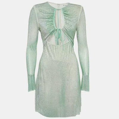 Pre-owned Self-portrait Green Ombre Crystal Embellished Mesh Mini Dress M