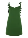 Self-portrait Green Mini Dress With V Neck And Shoulder Straps With Floral Embellishments In Green