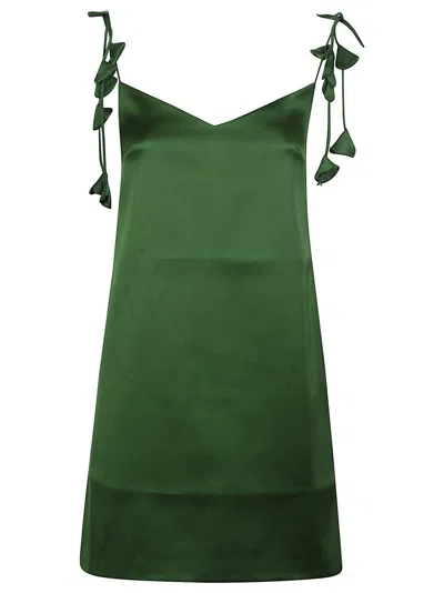 SELF-PORTRAIT GREEN SATIN FLOWER MINI DRESS