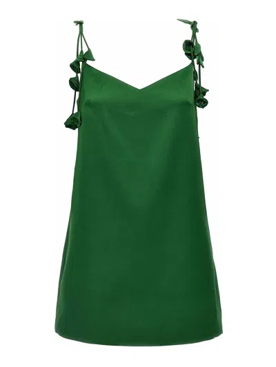 Self-portrait Green Satin Flower Mini Dress