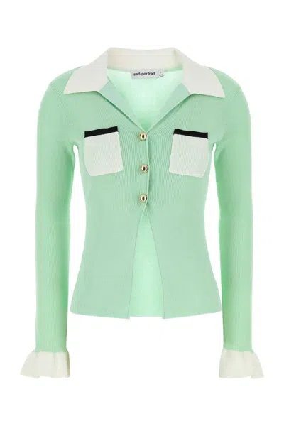Self-portrait Green Viscose Blend Cardigan