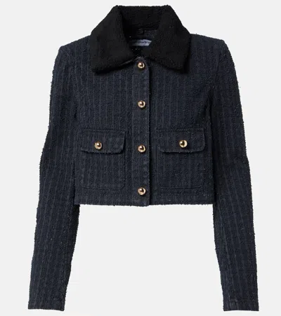 Self-portrait Embellished Cropped Denim Jacket In Black