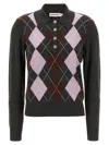 Self-portrait Grey Argyle Lightweight Sweater In Multi