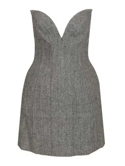 Self-portrait Grey Bandeau Herringbone Mini Dress Dresses Grey In Gray