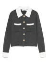 Self-portrait Contrast Collar Wool Blend Cardigan In Black