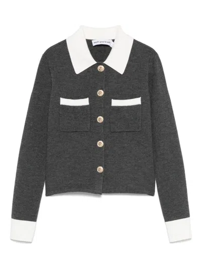 SELF-PORTRAIT SELF-PORTRAIT GREY CARDIGAN WITH CONTRASTING COLLAR