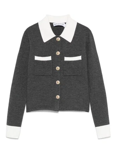 SELF-PORTRAIT GREY CARDIGAN WITH CONTRASTING COLLAR