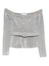 Self-portrait Grey Chenille Knit Crystal Trim Top Clothing In Gray