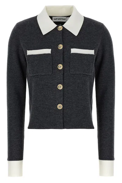 SELF-PORTRAIT SELF PORTRAIT 'GREY CONTRAST COLLAR' CARDIGAN