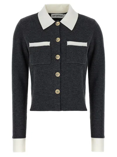 SELF-PORTRAIT SELF-PORTRAIT 'GREY CONTRAST COLLAR' CARDIGAN