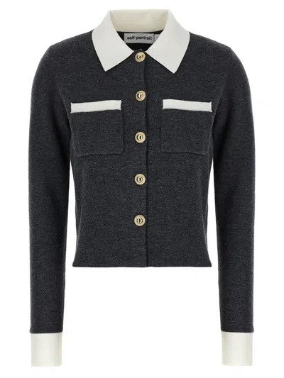 SELF-PORTRAIT SELF-PORTRAIT 'GREY CONTRAST COLLAR' CARDIGAN