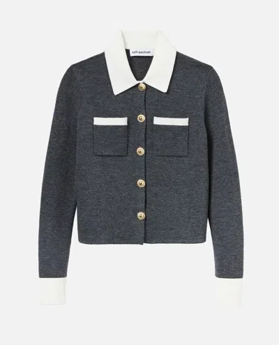 Self-portrait Grey Contrast Collar Cardigan