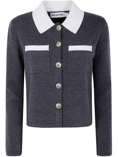 Self-portrait Grey Contrast Collar Cardigan