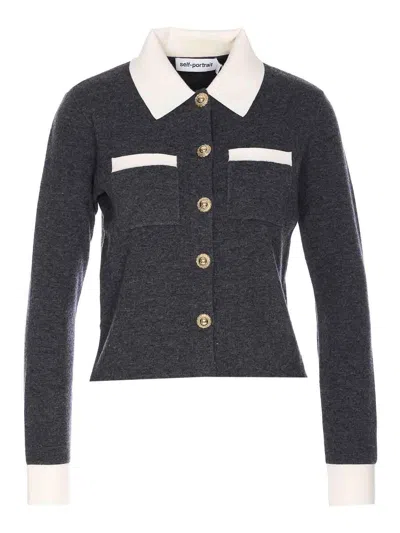 Self-portrait Grey Contrast Collar Cardigan