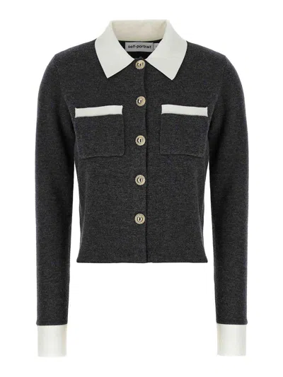 Self-portrait Grey Contrast Collar Cardigan