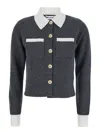 Self-portrait Self Portrait Women Wool Blend Cardigan With Contrasting Collar In Gray